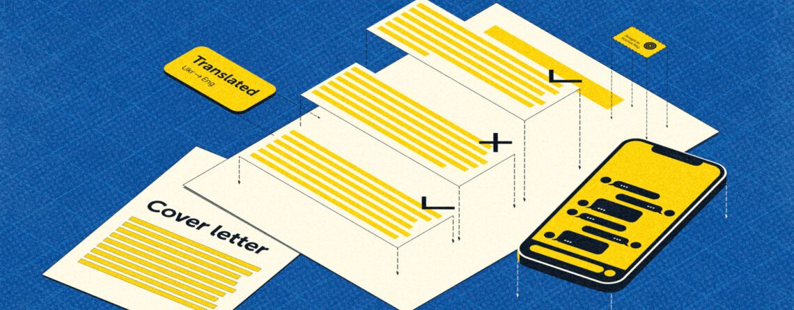 cover letter and paper with crosses and checkmarks